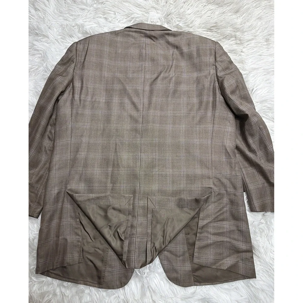 CURRENT Zegna Sport Coat Blazer Mens 46 Windowpane Check Taupe Silk Blend New!‎